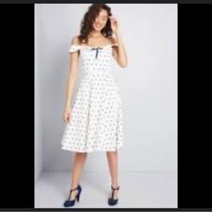 Modcloth Polka Dot Off Shoulder Dress